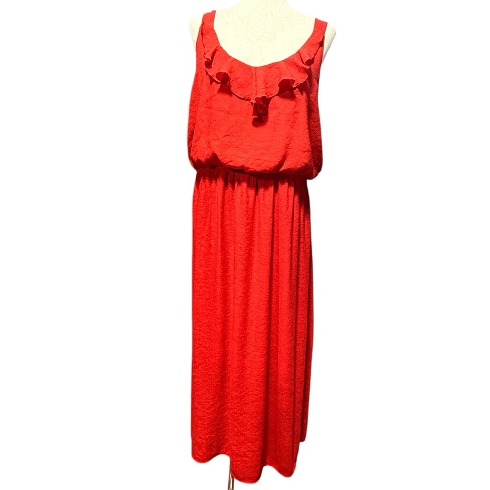 Avenue Maxi Red Dress Ruffle Neck Size 18 / 20 Summer Vacation Resort Summer